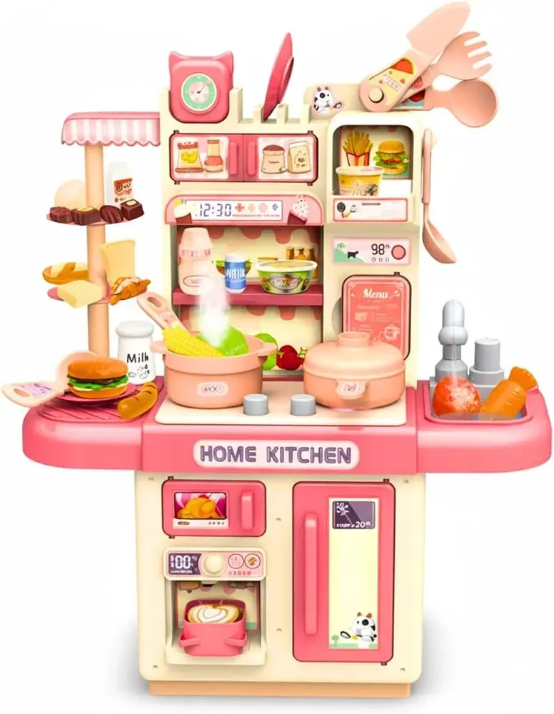 Kids Kitchen Set Toys for Girls Pretend Play Kitchen Toys Set, Cooking Role Play Toy with Accessories (Ages 3+ Years)