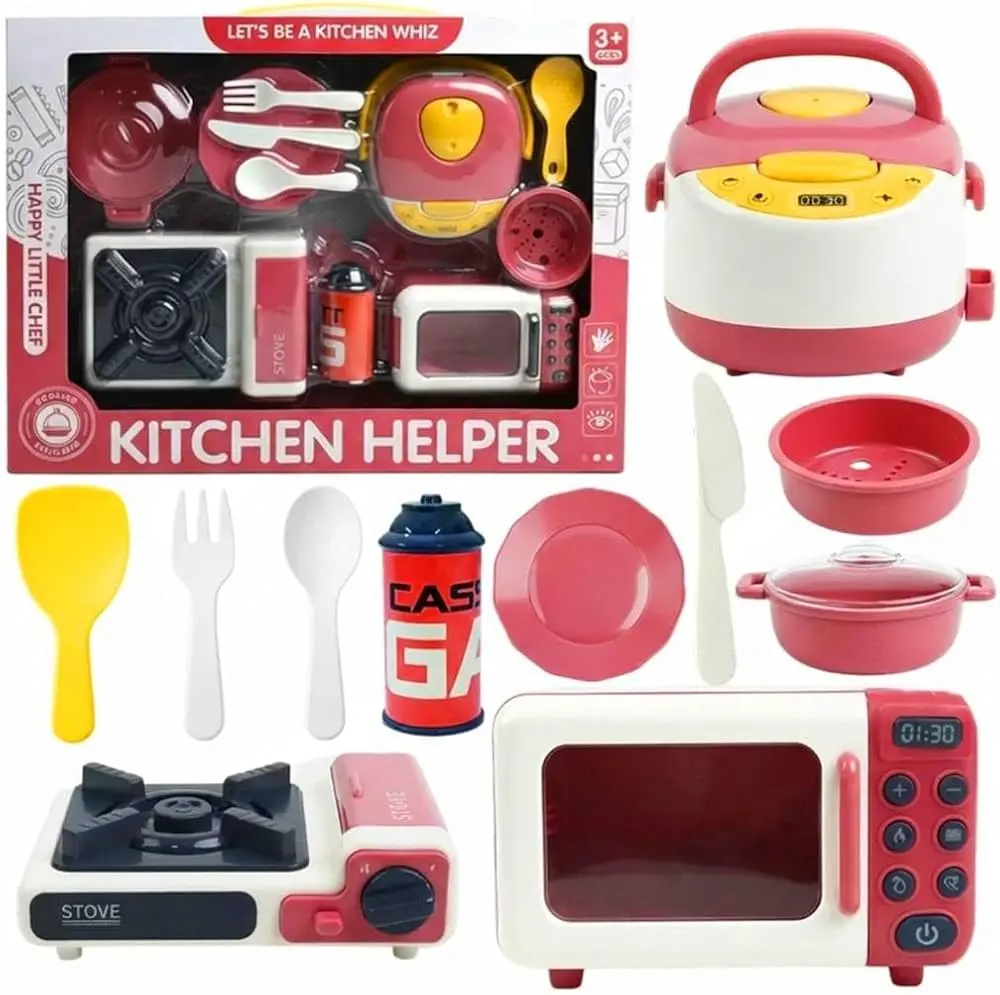 Kids Kitchen Play Set with Stove, Microwave, Blender, Cookware, Realistic Pretend Cooking Toy, Interactive Role Play, Kitchen Set Toy 
