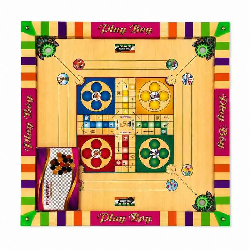  MEDIUM SIZE 3-in-1 Carrom Board Game | Compact Wooden Carrom & Ludo Board Game Set | Indoor Family Game for Kids & Adults | Portable Traditional Board Game for Home Entertainment