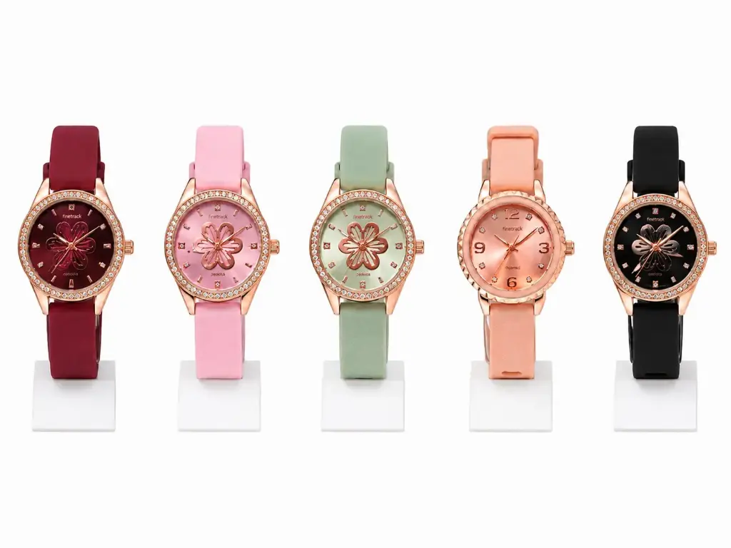 Women's analog Wrist Watches Floral Dial Designs and Colored Straps 