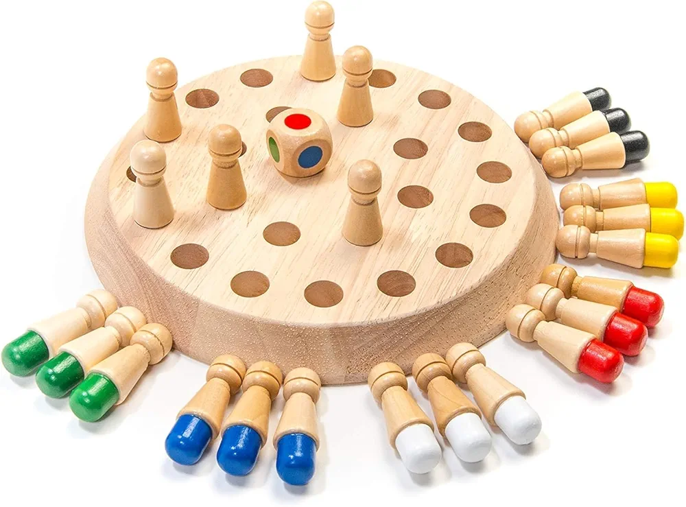 Wooden Color Memory Chess Game for Kids Age 3+ | Wooden Memory Match Stick Chess Board Game | Brain Puzzle Toy for Boys, Girls & Adults | Montessori Learning & Family Game