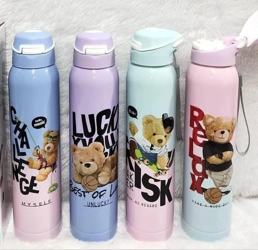 Teddy Bear Design Stainless Steel Hot & Cold Water Bottle with Sipper 