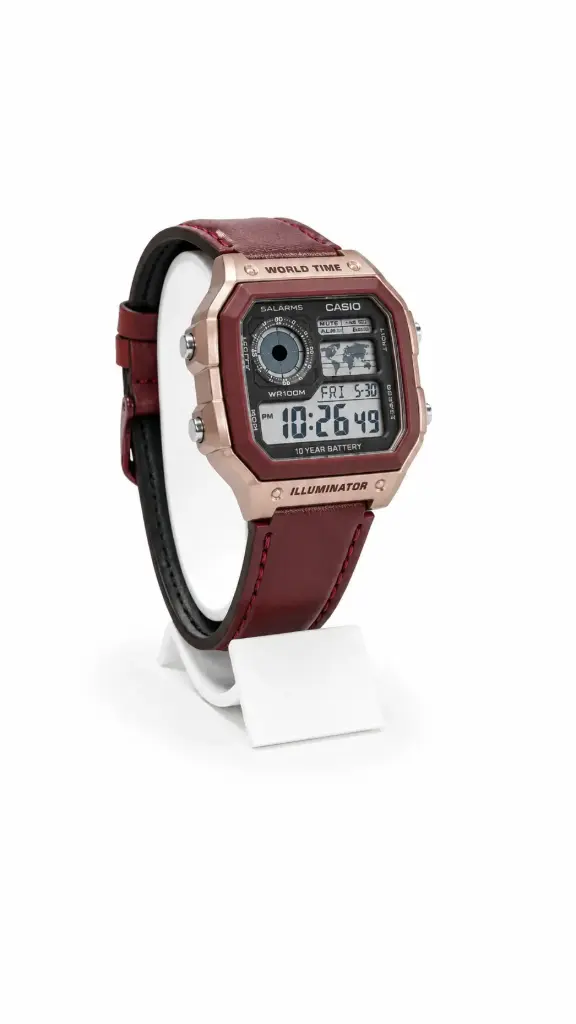 Illuminator Leather Strap Digital Watch with Alarm, Stopwatch, World Time | for Men & Women