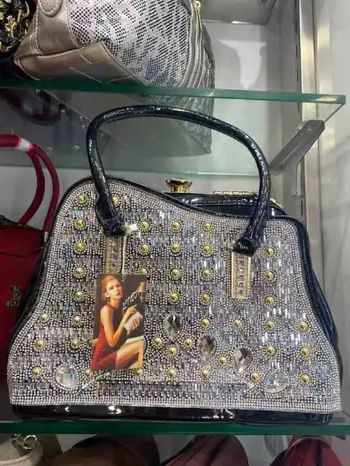 Black Femiga Synthetic leather Handbag Adorned with Rhinestones and Studs