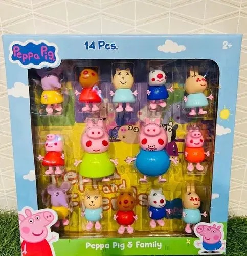 Pig Family Toys Set George Mummy Daddy Friends with Grandparents | Dollhouse Family Big House Car | 14 Cartoon Characters 