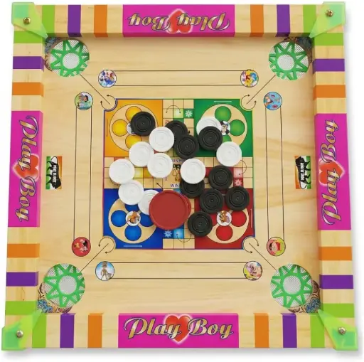  SMALL SIZE 3-in-1 Carrom Board Game | Compact Wooden Carrom & Ludo Board Game Set | Indoor Family Game for Kids & Adults | Portable Traditional Board Game for Home Entertainment 