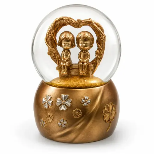 Personalised Couple Snow Globe Showpiece in Assorted Gold & Silver, Custom Name Romantic Heart Figurine, Decorative Gift for Anniversary, Wedding, Valentine & Home Decor