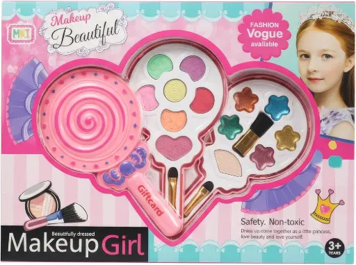 Makeup Set for Kids Girls - Lightweight Portable Pink Toy Makeup Kit | Non-Toxic Plastic Set with Lipstick, Eye Shadow, Blush, Nail Polish | Kids Washable Makeup Kit for Girls 3+ Years