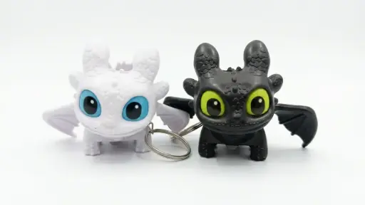 Dragon Keychain Toy with LED Light & Moving Wings, Night Fury Glowing Dragon Keychain | Mini Fantasy Figure Creature Charm for Car Dashboard, Bike Keys, Backpack Bag Accessory & Kids Gift (White)